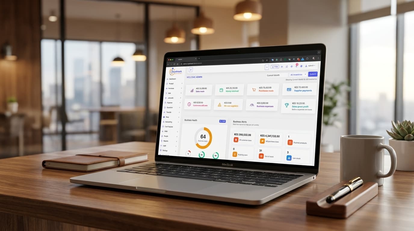 Real Royalmark POS Admin Dashboard on Modern Laptop Display